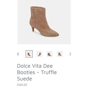 Dolce Vita Dee Booties Truffle Suede Pointed Toe Kitten Heel Ankle Boots Womens
